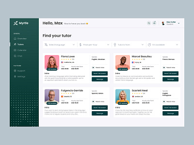 Myrtle - Edtech app clean dashboard design education filters flat interface platform saas tutor ui ux web app