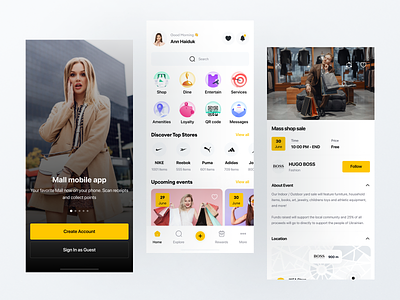 🛒 Shopping Mall Mobile App about screen android app design concept dine ecommerce events home screen interface ios location loyalty mall app minimal onboarding shop store ui ux
