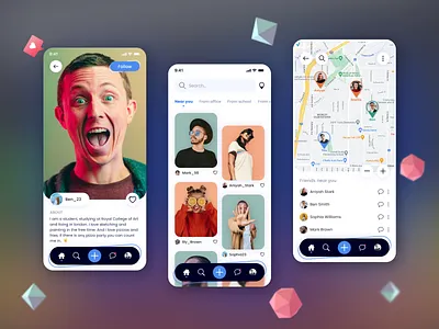 Social media UI 3d animation app branding cuberto design facebook galaxy graphic design halolab illustration ios logo motion graphics netguru social media typography ui ux vector