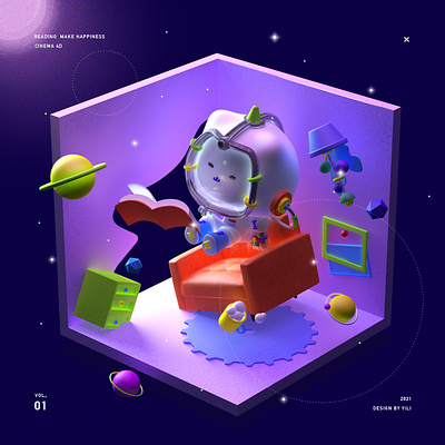 reading make happiness 3d art cinema4d illustration space