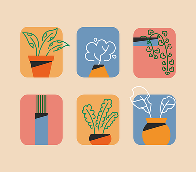 PLANTS abstract blue color colour contrast green illustration leaves minimalism orange picture plants pot simple simplicity vector yellow