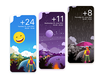 Weather App Concept animal app branding clouds concept app concept art degree design flatdesign illustrator moon rainy sea sketch sunny ui ux weather weather app widget