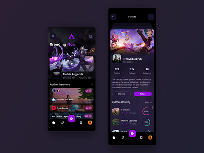 Game Streaming App app clean dashboard design game interface mobile mobile ui play playing game streaming streaming app ux web app