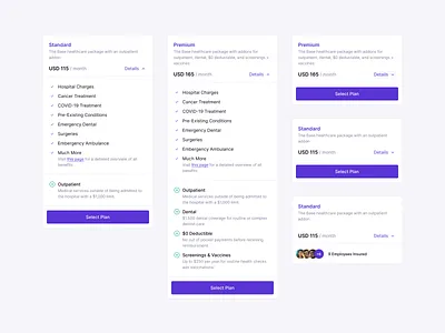 Private Healthcare Plans app card cards component dashboad dashboard design system ecommerce employee flat health health care healthcare insurance price pricing pricing plan saas ui web