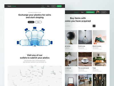 Plastic Exchange website coins eco eco friendly ecommerce environment gamification landing page map plastic recycle shopping store trade ui webdesign website