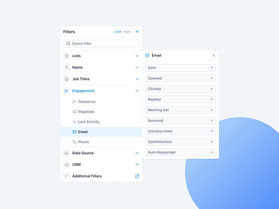 Filters - Experimental 2 apollo crm email email filter filter filter panel filter sidebar filter tree filter ui filtering filters hubspot multiselect outreach salesforce save filter search sidebar sort by zoominfo