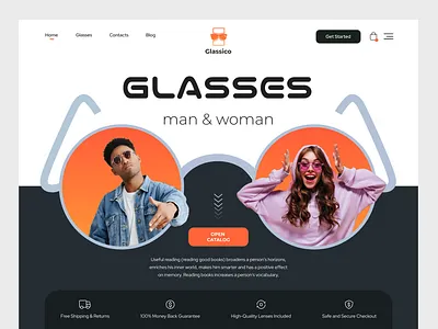 Glassico Glasses Store Webiste ecommerce glasses home page landing page products shop shopify store ui web design website woocomerce