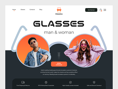 Glassico Glasses Store Webiste ecommerce glasses home page landing page products shop shopify store ui web design website woocomerce
