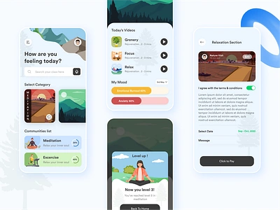 The power of meditation | Meditation/Yoga App Design animation branding exercise figmadesign focus illustration interaction lifestyle meditation meditation app mental health mindfulness mobile design mobileapp design motion graphics relax relaxation ui yoga app yogaapp