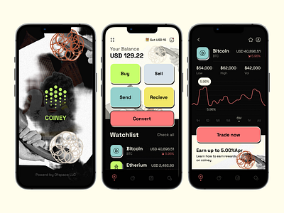 Coiney | A Web3 Wallet App buy crypto digital assets ios app money ofspace receive sell send trading wallet web3 web3 app web3 design