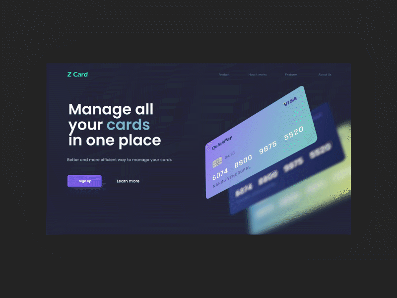 Z Card - Website Animation adobe illustrator aftereffects animation bank credit card design finance manage money ui ui design website
