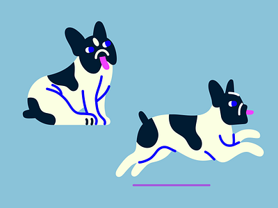 Pingu blue character characterdesign color dog french bulldog illustration running dog