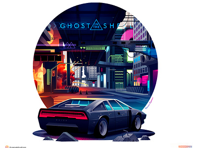 Ghost car city cyberpunk future futurecar ghost ghostintheshell gradient illustration movie movieart neon neoncity photoshop posterart scify transport vector vehicle