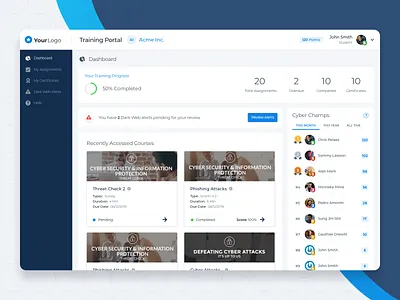 Learning Management System app champs cyber cybersecurity dashboard desktop leaderboard learning lms phishing symbol symbolsecurity training users
