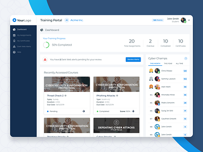 Learning Management System app champs cyber cybersecurity dashboard desktop leaderboard learning lms phishing symbol symbolsecurity training users