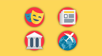 Icon Set - Movie - News - Finance - Travel bank design flight illustration movie news travel vector yellow