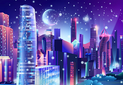 City Moon arte design illustration illustrator modern outrun pabloladosa synthwave vector vectorart