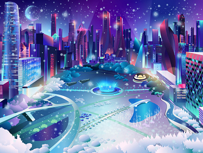 Park in Winter contemporary illustration illustrator ladosa neon outrun pabloladosa synthwave vector vectorart