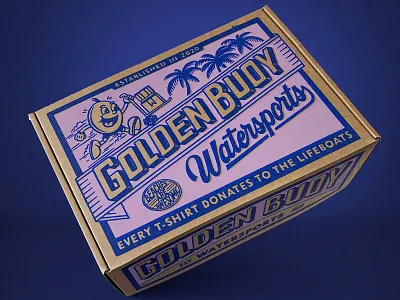 Golden Buoy box clothing mail mail box packaging palm tree shipping surf t shirt vintage watersports