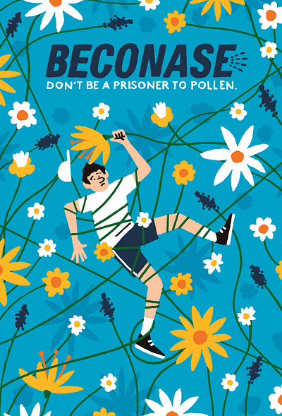 Hayfever advertising character digital flowers folioart illustration michael parkin