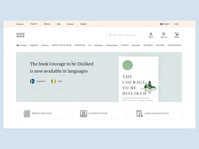 Good books Site Design animation banner bestseller book club booklover books bookstore ebooks figma motion graphics pastel popular reader store translation ui ux video website