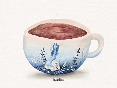 Mary Blair cup blue cute design handdrawn illustration illustrator mary blair mermaid ocean peterpan photoshop sunset