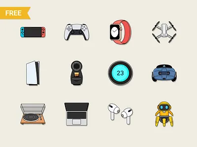 Free Tech & Electronic Technology icons accessories apple coffee devices drone electronics figmadesign free freebie freebieicons freeicons future gadget game icons music app nintendo sketch tech vroom