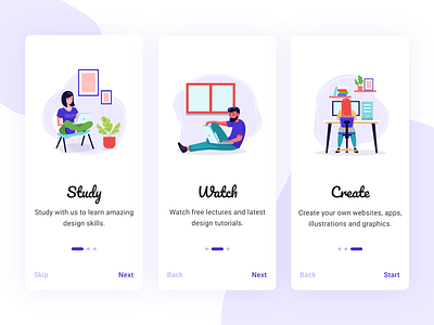 Onboarding for design learning app. adobe illustrator app design best shot follow freelancer graphic design icons illustration minimalism ui design uiux user interface