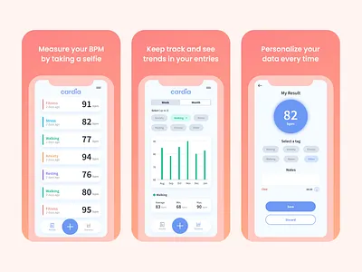 Cardia.ai - Heartbeat Measurement App ai app artificial intelligence bpm design health health app healthcare heart measurement ui