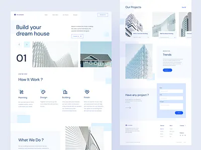 Arcdream Landing Page apartment architecture architecture design blue building construction design figma house landing page landingpage minimalism uidesign uiux web design website