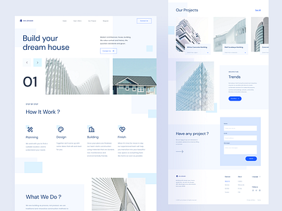 Arcdream Landing Page apartment architecture architecture design blue building construction design figma house landing page landingpage minimalism uidesign uiux web design website