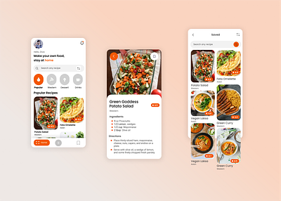 Recipe App UI Design app art design flat graphic design icon illustration illustrator ui vector