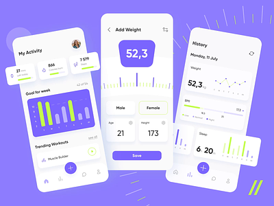 Weight Loss App android app animation app app design dashboard design excersice fitness health interaction interface ios life style mobile motion motivation sport ui uiux ux
