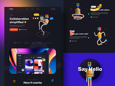 Design Collaboration Tool Landing - #VisualExploration 3d 3d art 3d illustration bold colorful dark dark theme dark ui desktop header hero hero image illustration landing page typography ui vibrant web webapp website