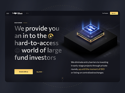 DAO KONDR: Crypto Web App Landing Page bitcoin blockchain coin crypto crypto wallet cryptocurrency dark theme dashboard exchange finance game design illustration interface investment layout platform product design stocks swap wallet