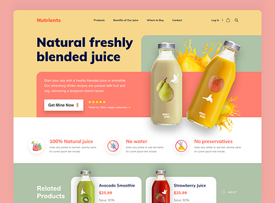 Fruit Juice Website beverage design branding creative dashboad delivery drink ecommerce flat design fruit header helth illustraion juice landing page minimal designs ui ui ux uidesign web design website