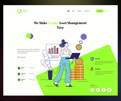 Crypto Asset Landing page bitcoin blockchain crypto crypto currency crypto exchange crypto trading cryptocurrency dark exchange finance fintech home page landing page modern trading uiux web web design website website design