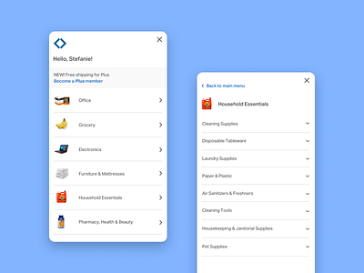 Mobile Navigation | Sam's Club design ecommerce ecommerce design ecommerce shop menu nav navigation navigation menu onlineshopping product design samsclub shopping ui ui ux ux ux design visual design walmartecommerce