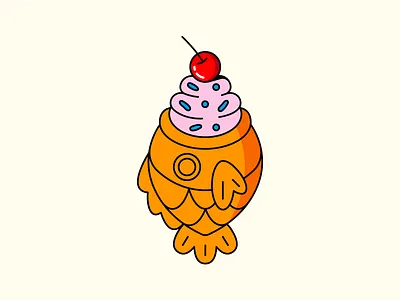 Taiyaki Ice Cream animal branding cherry cream design dessert eye fish flat food fruit ice ice cream icon illustration japan logo sprinkles taiyaki vector