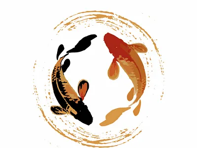 couple of Koi fish illustration in realistic brush abstract animal artistic asian brush calligraphy carp character chinese circle couple drawing fantasy fish gold golden fish good fortune graphic grunge icon