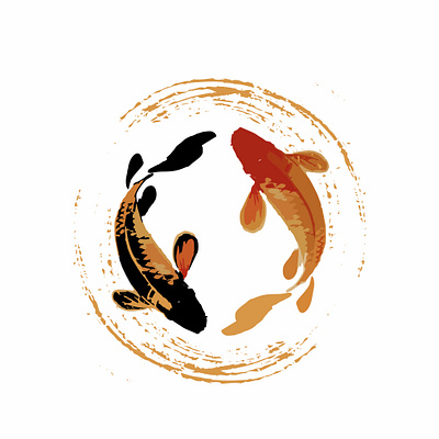 couple of Koi fish illustration in realistic brush abstract animal artistic asian brush calligraphy carp character chinese circle couple drawing fantasy fish gold golden fish good fortune graphic grunge icon