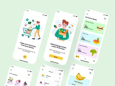 Grocery Shopping App Design anroid app app app design clean app design e commerce app groceries grocery grocery shopping app grocery shopping app design ios app design minimal app design mobile mobile grocery app on boarding screens shop app ui ux