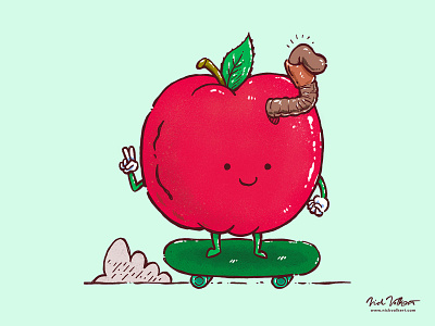 Apple Skater apple fruit green macintosh peace peace sign red skateboard skateboarding skater summer worm