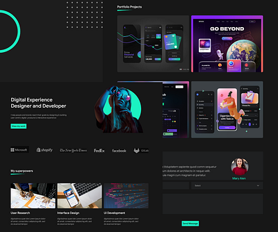 Creative Dark Theme Portfolio dark ui design designer landing portfolio ui web xd design