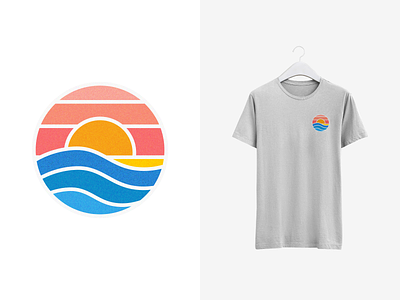 Textured sunset label beach color icon illustration label landscape logo patch sea shirt sky sun sunset surf texture water wave