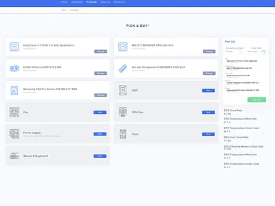 Online PC part picker build computer pc ui web design website