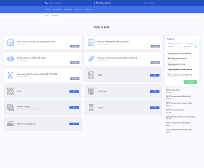 Online PC part picker build computer pc ui web design website