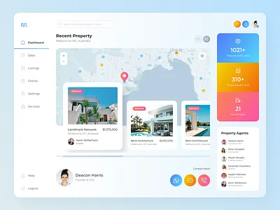 Real Estate - Dashboard Design bright building clean colorful dashboard design gradients graphic design home light location map minimal real estate typography ui ux villa web website