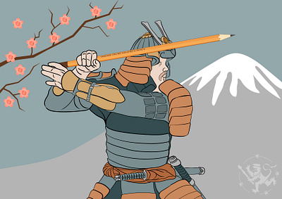 Imagine you re holding a samurai sword callmefafa cherry blossom fuji illustration kirsikankukat lyijykynä madeinaffinity miekka mount fuji pencil samurai sword