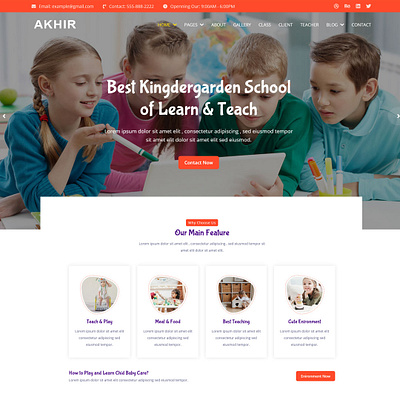 Akids - Kingdergarden School Website Template animation design illustration minimal typography